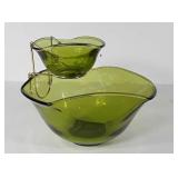 Green glass chip and dip set