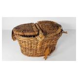 Double top basket with wooden fish accents
