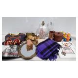 Decor and more group, pottery lamp, scarf, Jersey