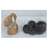 Stone art, includes bird on rock and A Wolf