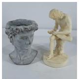 Stone art, includes David bust planter and boy