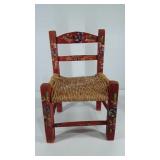 Painted doll chair with woven seat, 16"