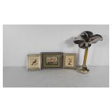 Home decor, 14" floral vase, bird pictures, and