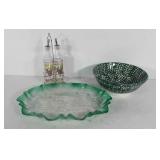 10.5" Italian bowl, grape themed vinegar bottles,
