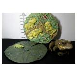 Frog decor, two resin stepping stones or wall