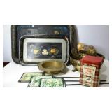 Metal decor goods, trays, garden markers, footed