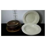 Three white Wedgwood  bowls and primitive pottery