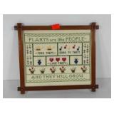 Cross stitch Gardening picture, framed 14x12