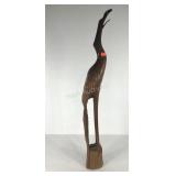 Carved wooden bird statue, 40" tall