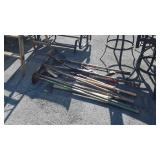 Long handled tools Group includes, axe, garden