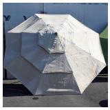 Outdoor 10ft tan fabric Umbrella, louvered style,