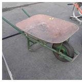 Wheel Barrow, steel pipe handle, metal tub, older