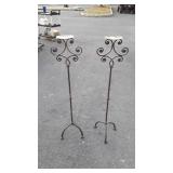 Pair of Wrought Iron Candle Holders, trifooted