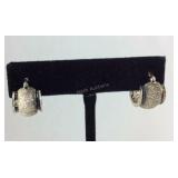 Sterling silver textured hoop earrings