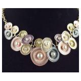 Simulated pearl enameled cluster necklace 20-22in