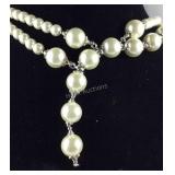 Simulated white pearl necklace/earrings 24-26in