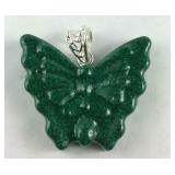 Sterling 47.25ct malachite butterfly pendant