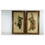 Two 15 x 27 framed graphic relief game prints,
