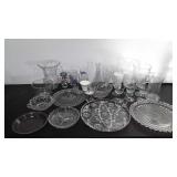Glass group, platters, milk glass tumblers,