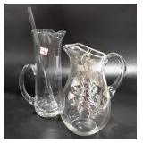 Glass, martini pitcher with stir and silver