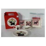 Scottish terrier themed napkins, coasters, plate,