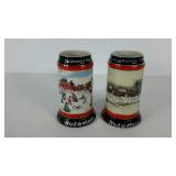 Two Budweiser Christmas steins, 1990, 1991-one