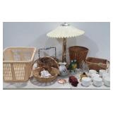 Housewares, laundry basket, lamp, mugs, baskets,