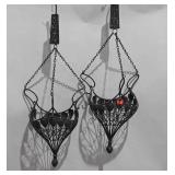 Pair of decorative metal hanging planters, 12" ×