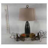 Nautical lamp, 25" tall, and pair of brass