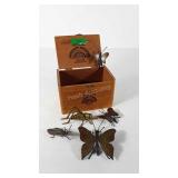 Cigar box with metal insects, includes brass