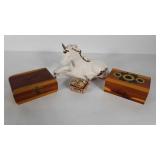 Home decor, ceramic unicorn, two cedar souvenir
