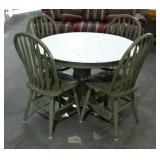 42" round dining table with four chairs, painted,