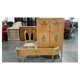 Three piece vintage bedroom furniture, wardrobe,