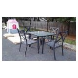 5pc Outdoor Table Set, aluminum framed, glass top