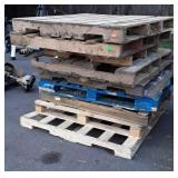 Stack of 9 Wood Pallets, various sizes, barn used