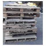 Stack of 9 Wood Pallets, various sizes, barn used