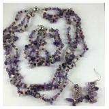 Amethyst chip and seed bead earrings 8in triple