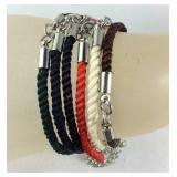 Set of 6 multi color braided cord silvertone
