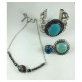 Costume jewelry, beaded stone necklace, and faux