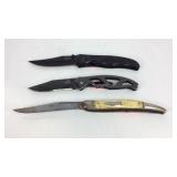 Three pocket knives, Edge, Gerber, and Imperial