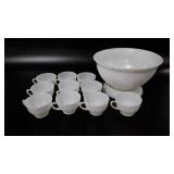 Milk glass punchbowl with ten cups