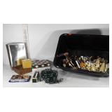 Christmas decor, boxes, string lights, light