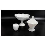 Milk glass, pedestal grape design bowl 10",