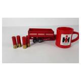 Shot gun shell salt & peppers, poly toy wagon and