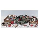 Christmas decor, wreath and ornaments