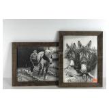 Two Jesse Ray prints, framed in reclaimed