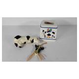 Cow decor, tissue box cover, wood hanger and