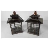 Pair of lantern style candleholders