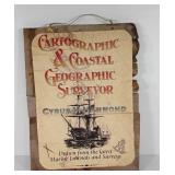 Advertising cloth cartographer sign on wood,