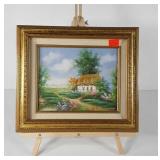 Small cottage painting on canvas, sifned Marten,